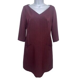 MM Lafleur Sheath Dress Short Sleeve V Neck Stretch Pockets Burgundy Women 8